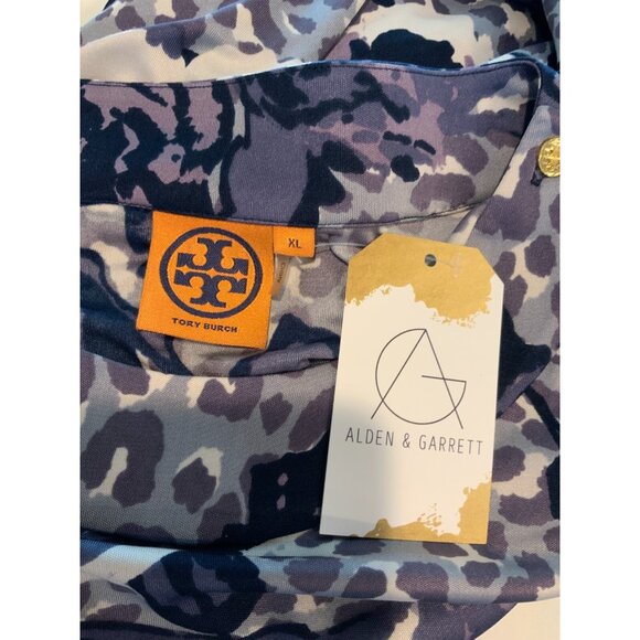 Tory Burch Blue White Floral Shoulder Button Dress, Size XL - Picture 6 of 6